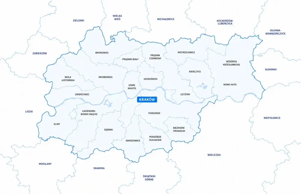 Mapa Krakowa i okolic w stylu Spark Przeprowadzki