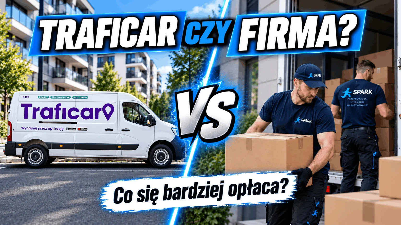 Traficar czy firma przeprowadzkowa - porównanie wynajmu auta Traficar z ekipą Spark Przeprowadzki podczas przeprowadzki.